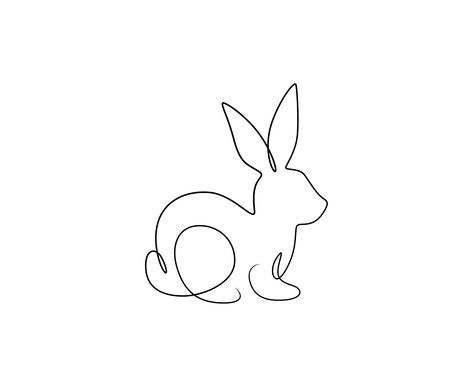 Bunny One Line Drawing, One Line Bunny Tattoo, Minimalist Bunny Tattoo Small, Simple Bunny Tattoo Outline, Fine Line Bunny Tattoo, One Line Doodles, Minimalist Bunny Tattoo, One Line Rabbit, Bunny Line Drawing