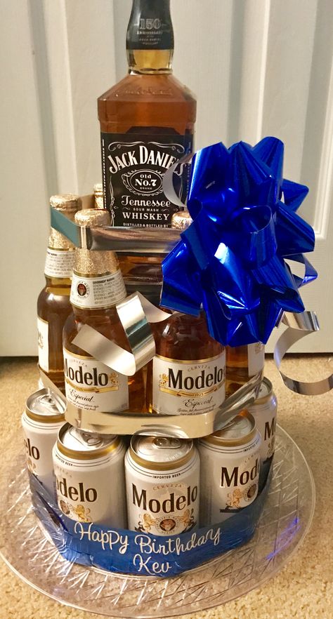 Beer Cake Tower Diy, Bottle Cakes For Men, Alcohol Cake Tower, Beer Tower Cake, Alcohol Tower, Beer Cake Tower, Cake Ideas For Men, Alcohol Birthday Cake, Cake Pop Flavors