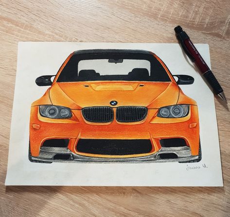 A drawing by me🎨 BMW M3 E92💕 Mpower Bmw, Latest Bmw, Bmw Accessories, Bmw Art, Paper Butterfly, Car Sketch, Bmw M4, Car Drawings, Flower Art Painting