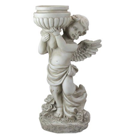 Whether used in the garden on the patio or inside by a mantle place this angel statue is sure to add character to any area. Featuring an angelic peaceful cherub holding a birdbath. You can use this little angel anywhere as a heavenly reminder of a lost loved one. Truly makes a thoughtful gift for a friend or family member any time of the year. Product Features: Angel holding onto a round birdbath Cherub is facing to the right Angel's wings are behind and spread out Holds birdbath which is the pe Bath Outdoor, Angel Cherub, Outdoor Garden Statues, Bird Bath Garden, Angel Statue, Cherub Angel, Angel Statues, Christmas Central, Garden Statue