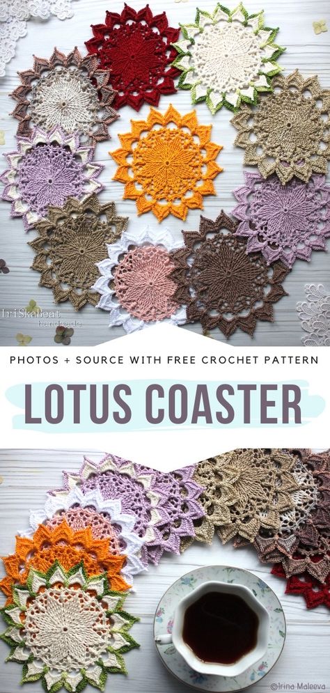 Blooming Coasters Free Crochet Patterns - Free Crochet Patterns Mandalas, Crochet Lace Flower Pattern, Lotus Flower Crochet Pattern, Crochet Lotus Flower Pattern, Crochet Coaster Patterns, Crochet Baby Blanket Tutorial, Free Patterns Crochet, Crocheted Coasters, Coaster Patterns