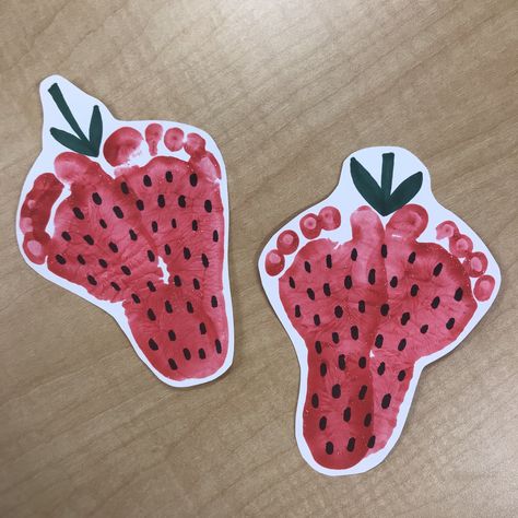 Cookie Packages Ideas, Art Board Ideas, Hand Print Art, Infant Art, Infant Room, Infant Classroom, Strawberry Art, Baby Art Projects, Footprint Crafts