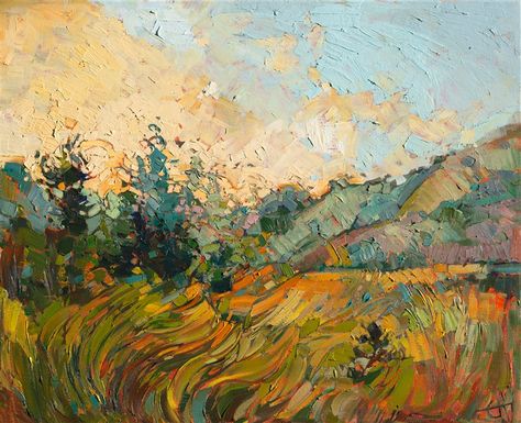 Waves of Gold, original oil painting by modern expressionist artist Erin Hanson Expressionist Oil Painting, Modern Impressionism Landscapes, Erin Hansen, Konst Designs, Landscape Oil Paintings, Contemporary Landscape Artists, Erin Hanson, Oil Painting Nature, Hur Man Målar