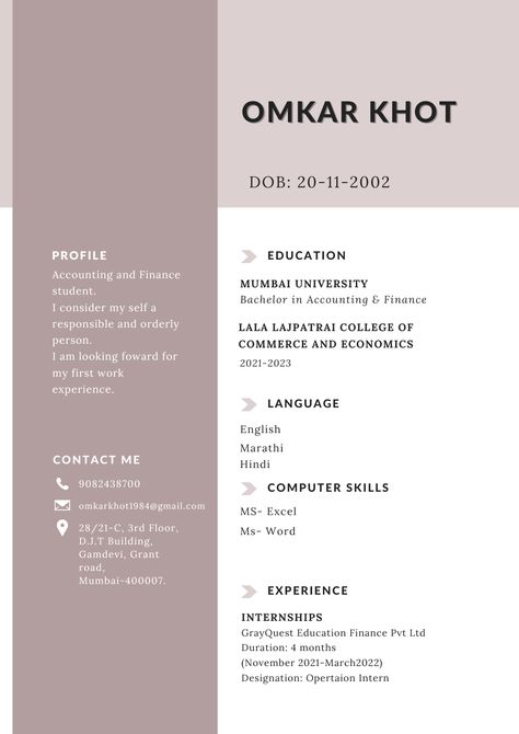 White simple student cv resume Bba Student Resume, Cv Ideas For Students, Resume Ideas Creative, Cv For Students Without Experience, Cv For Internship, Cv Profile Examples, Resume For Students, Cv For Students, Internship Portfolio