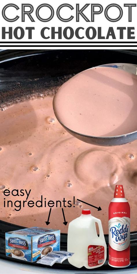 Easy Crockpot Slow Cooker Hot Chocolate Recipe Slow Cooker Hot Chocolate Recipe, Crockpot Drinks, Crock Pot Hot Chocolate Recipe, Slow Cooker Hot Chocolate, Christmas Hot Chocolate Bar, Hot Chocolate Recipe Easy, Crockpot Slow Cooker, Crockpot Hot Chocolate, Hot Cocoa Mix