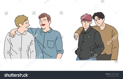 The boys are posing affectionately with their arms on their shoulders. close friend. hand drawn style vector design illustrations. #Ad , #AD, #arms#shoulders#close#boys Arms On Shoulder Reference, Arm Around Shoulder Pose Drawing, Arm Around The Shoulder Pose, Hand On Someones Shoulder Drawing, Person With Arm Around Someones Shoulder, Arm Resting On Shoulder Reference, Hand On Shoulder Reference Couple, Hand Around Shoulder Reference, Hand On Shoulder Reference Drawing