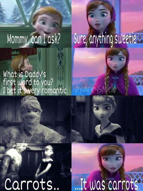 So funny! Anna explaining Kristoff and Anna's first word. Funny Disney, Disney Humor, Frozen Memes, Disney Princess Memes, Disney Theory, Funny Disney Memes, Prințese Disney, Funny Disney Jokes, Movie Memes