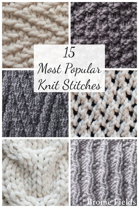 Looking to learn a new knit stitch? Here's a list of my most popular stitches! #knitstitches #knittingstitches #knittingstitchespatterns Amigurumi Patterns, Herringbone Stitch Knitting, Knit Stitch Patterns Free, Knitted Squares Pattern, Knit Stitches For Beginners, Types Of Knitting Stitches, Stitch Step By Step, Knitting Squares, Knit Purl Stitches