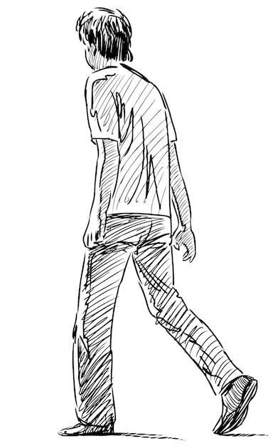 Man Walking Drawing, Walking Drawing, Dynamic Posing, Posing Reference, Walking Outdoors, Freehand Drawing, Man Walking, Summer Day, Young Man