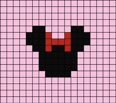 A small pixel art template of the Mickey head with a red head bow - to represent Minnie Mouse. Cute Mini Pixel Art, Disney Pixel Art Grid, Modele Pixel Art Disney, Easy Pixel Art Disney, Pixel Art Small Easy, Mouse Pixel Art, Pixel Art Facil, Tiny Pixel Art, Disney Pixel Art