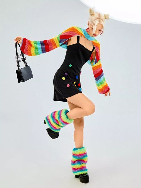 SHEIN USA #SHEIN USA #rainbow dresses #dresses #outfit #background #wallpaper Style Emo, Sleeve Shrug, Shein Icon, Rainbow Outfit, Women Sweaters, Figure Poses, Drawing Clothes, Grunge Style, Mode Inspo