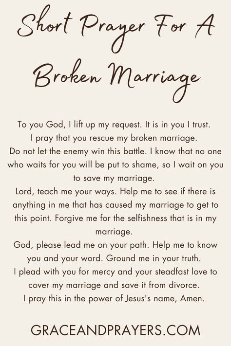 Are you seeking prayers for a broken marriage? Then we hope these 9 powerful prayers will help you reach God and help mend your marriage! Click to read all prayers for a broken marriage. Prayer To Restore Marriage, Marriage Repair Quotes, Prayer For Struggling Marriage, Prayer For Broken Marriage, Fixing A Broken Marriage, Marriage Restoration Prayer, Prayer For Marriage In Trouble, Marriage Help Quotes, Prayers For Broken Marriage