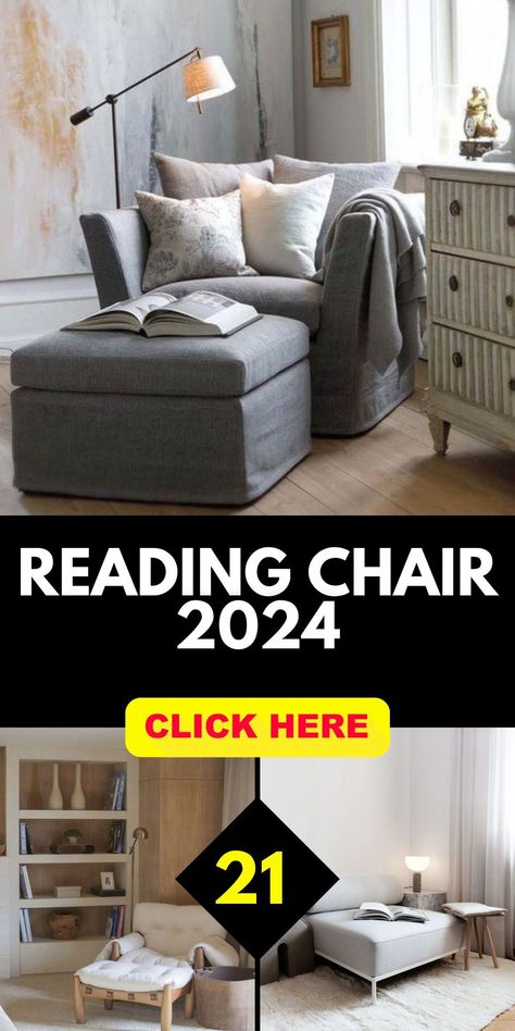 The reading chair 2024, with its comfortable design and aesthetic appeal, is perfect for any reading enthusiast. Ideal for creating a cozy corner in your bedroom or living room, this chair ensures a comfy and enjoyable reading experience, adding a touch of sophistication and comfort to your home. Reading Chair Side Table, Read Room Ideas, Office Reading Nook Comfy Chair, Comfy Reading Chair Bedroom, Bedroom Reading Corner Master, Home Office With Reading Chair, Reading Corner Living Room Cozy, Reading Chairs Comfy Bedroom, Library Chairs Reading Room