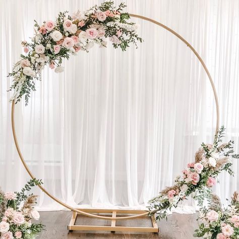 Round Flower Wedding Arch, Rose Gold Flower Arch, Gold Circular Wedding Arch, Wedding Flower Ring Arch, Name Sign For Wedding Receptions, Dusty Pink Wedding Arch, Wedding Arch Flowers Round, Moongate Wedding Arch, Backdrops For Wedding Ceremony