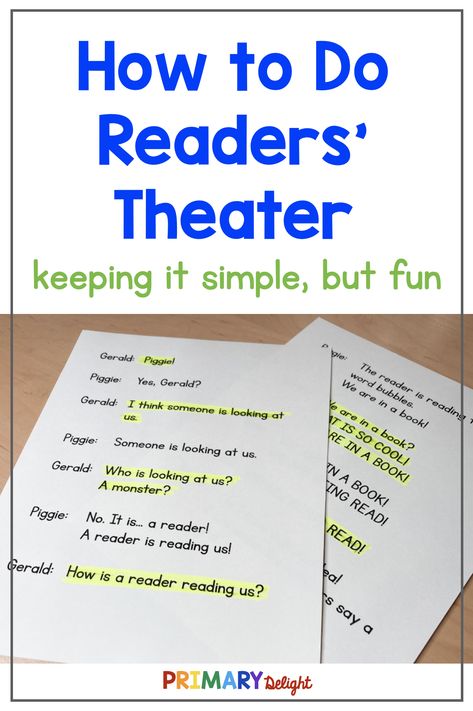 Ready to try readers theater, but not sure where to start? This blog post breaks it all down for you. Find out how to use readers' theater for first grade, kindergarten and even 2nd grade. Learn how to create your own readers theater scripts and where to find scripts online. Your students will have so much fun performing readers theater. It is perfect for guided reading, small group instruction, and parent performances. Best of all, it's a great way to build reading fluency in young readers. Drama Class For Elementary, Readers Theatre 3rd Grade, Reader Theater Scripts, Kindergarten Readers Theater, Readers Theater 2nd, Readers Theater 3rd Grade, Readers Theater First Grade, Theater Activities, Kids Theatre