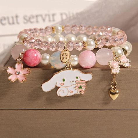 INENIMARTJ Crystal Beads Bracelet Kawaii Bracelets Set Cute Cartoon Elastic Beaded Pearl Bracelets Anime Jewelry for Girls Women Bff Friendship Gift Sanrio Bracelet, Beaded Pearl Bracelets, Kawaii Bracelet, Necklaces Cute, Bracelets Cute, Gelang Manik-manik, Bracelet Cute, Pretty Jewelry Necklaces, Bracelet Sets