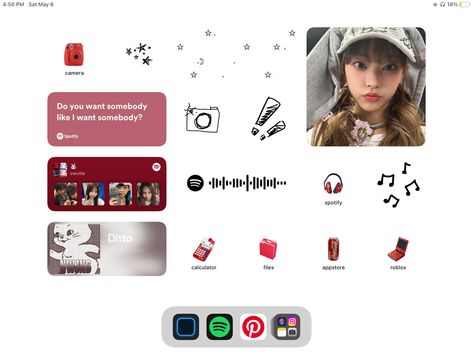 Kpop Wallpaper Ipad Aesthetic, Spiderman Ipad Layout, Decorate Ipad Homescreen, Ipad Layout Ideas Kpop, Red Ipad Homescreen, K Pop Ipad Layout, Cute Ipad Layout Ideas, Ios Ipad Layout, Kpop Ipad Homescreen