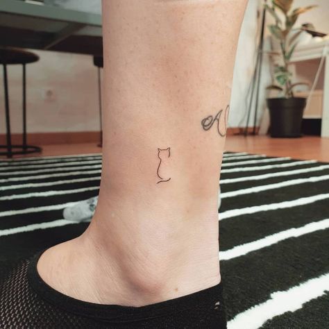 Ankle Tattoo Cat, Ankle Cat Tattoo, Single Line Cat Tattoo, Cat Tattoo Ankle, Cat Ankle Tattoo, Cat Tail Tattoo, Fine Line Cat Tattoo, Minimal Cat Tattoo, Small Hidden Tattoos