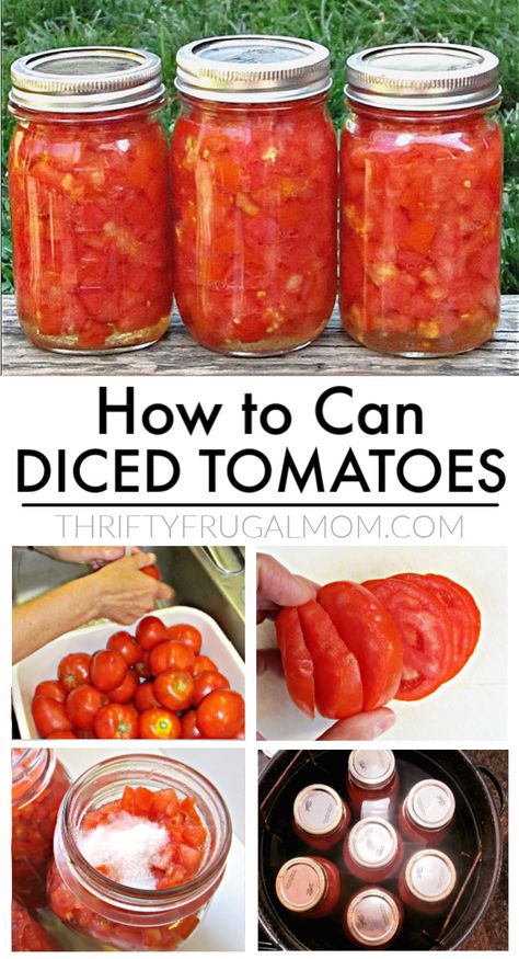 The absolute easiest way to can tomatoes- no peeling, no coring! This easy step by step tutorial will show you how to can diced tomatoes in no time! #thriftyfrugalmom #cantomatoes #canning #dicedtomatoes Can Tomatoes, Canning Tomatoes Recipes, Can Diced Tomatoes, Pressure Canning Recipes, Canning Fruit, Home Canning Recipes, Canning Vegetables, Canning Food Preservation, Canning Tips