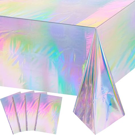 Ulang Tahun Perkahwinan, Hiasan Perkahwinan, Iridescent Party, Plastic Tablecloths, Rainbow Party Decorations, Hiasan Bilik, Plastic Table Covers, Party Table Cloth, Holographic Foil