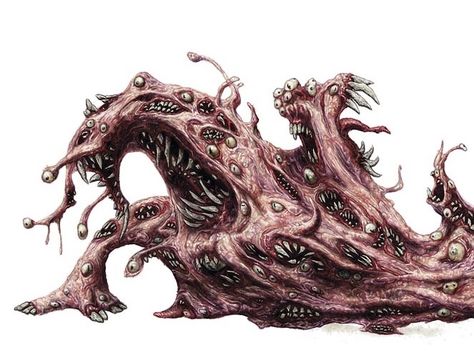 Gibbering Mouther - monster made of a mound of flesh full of eyes and mouths Gibbering Mouther, Nightmare Fuel, Creature Fantasy, Boston Art, Virtual Tabletop, Eldritch Horror, D D Monsters, Cthulhu Mythos, Dnd Monsters