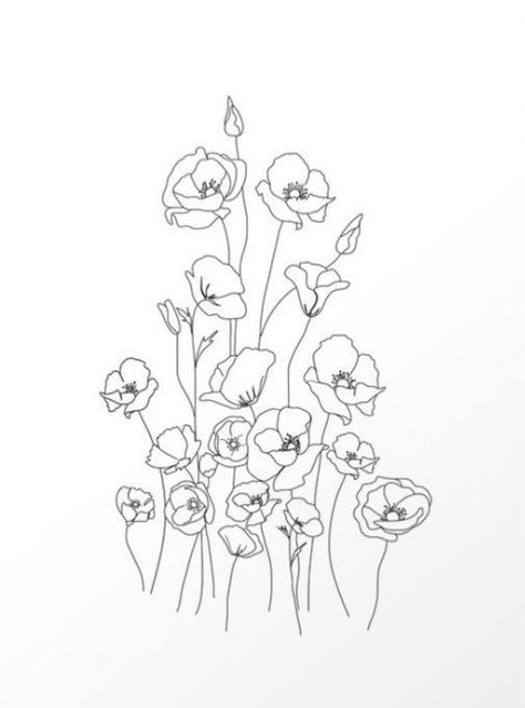 Flowers Line Art, Line Art Flowers, Hur Man Målar, Flower Line Drawings, Pola Sulam, Poppy Flowers, Lukisan Cat Air, Arte Floral, Poppy Flower