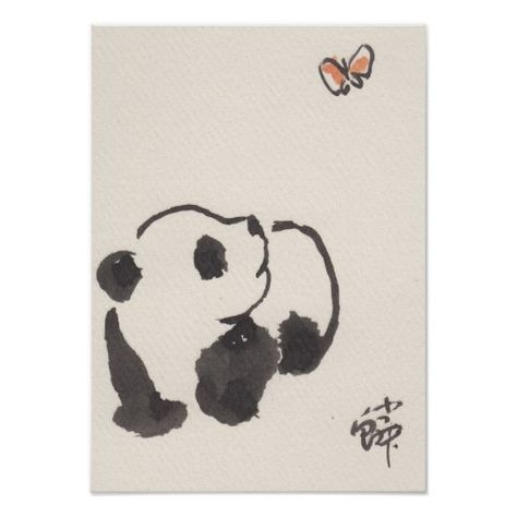 Watercolor Panda Tattoo, Panda And Butterfly, Cute Panda Drawing, Panda Bebe, Panda Images, Panda Drawing, Panda Tattoo, Chinese Posters, Sumi E Painting