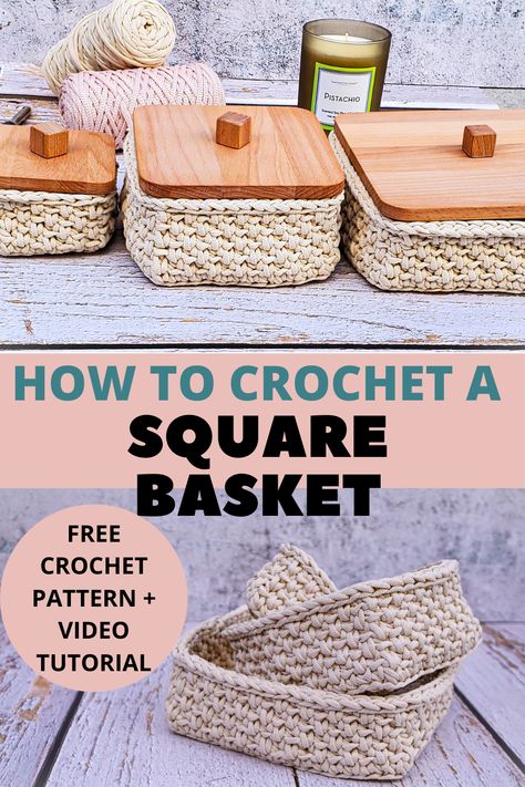 crochet square basket Tela, Crochet Nesting Bowls Free Pattern, Crochet Basket Set, Crochet Small Square Basket Free Pattern, How To Crochet A Basket For Beginners, Sturdy Crochet Basket Pattern Free, Crochet Square Baskets, Easy Crochet Baskets For Beginners Free, Crochet Square Baskets Free Patterns