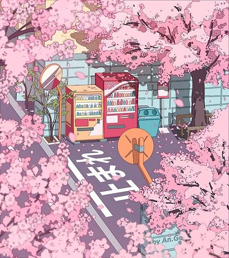 AnGoArt Shop | Redbubble Japanese Kawaii Art, Cherry Blossom Anime Aesthetic, Sakura Anime Background, Lofi Japan Aesthetic, Manga Pink Aesthetic, Japanese Streets Drawing, Anime Wall Art Aesthetic, Japanese Cute Aesthetic, Cherry Blossom Japan Aesthetic