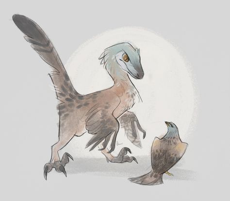 Feathered Raptor, Feathered Dinosaurs, Raptor Dinosaur, Dinosaur Sketch, Prehistoric Dinosaurs, Dinosaur Drawing, Cute Reptiles, Kaiju Art, Prehistoric Art