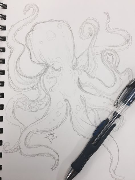 Drawings Sketches Creative, Simple Art Drawings, Lol Art, Octopus Drawing, Sketches Creative, Doodle Art Designs, Arte Sketchbook, Sketchbook Art, Drawings Simple