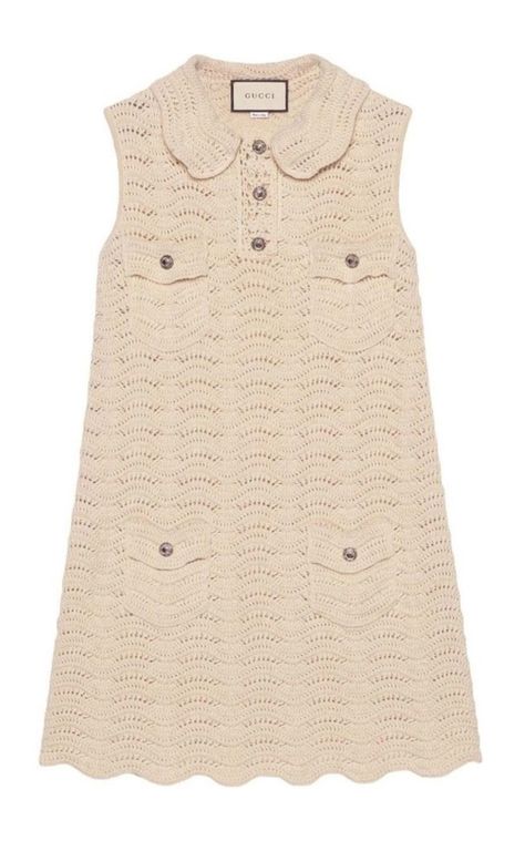 This beige and dark blue cotton crochet-knit short dress from Gucci is presented in an intarsia panelled style.beige/dark blueCrochet designPatterned intarsia knitKeyhole neckRound neckSleevelessCompositionCotton 100%Dry Clean Made in Italy Wool Knitted Dress, Gucci Dress, Pattern Dress Women, Crochet Summer, Crochet Design, Runway Dresses, Knit Mini Dress, Wool Dress, Knit Cotton
