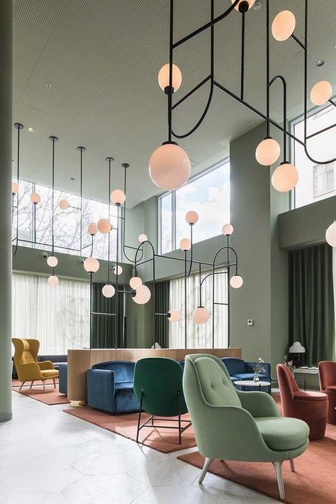 #houses #luxurylife #luxuryhouse #designer #roomdecor #architects #instalike #luxurylifestyle #interiordesign #modern Church Lobby, Office Green, Industri Modern, Hotel Lobby Design, Moroccan Furniture, Mid Century Interiors, Hotel Lounge, Modern Restaurant, Lobby Design