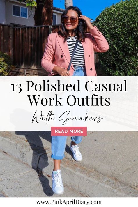 Struggling to strike the perfect balance between comfort and professionalism in your casual work outfits? Look no further than my latest casual work fashion blog post with polished casual work outfits with sneakers! Embrace the effortlessly chic fashion style trend of incorporating sneakers into your casual office attire while maintaining a polished and professional look. Click the link to read more today! Casual Work Outfits With Sneakers, Casual Work Fashion, Work Outfits With Sneakers, Casual Office Attire, Outfits With Sneakers, Polished Casual, Office Attire, Casual Office, Sneakers For Women