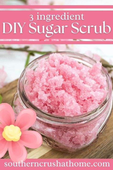 This DIY 3 ingredient sugar scrub recipe is perfect for exfoliating your skin and leaving it feeling soft and smooth. So skip the expensive store-bought sugar body scrub. #southerncrushathome #diysugarscrub #3ingredientsugarscrub Cherry Theme, Fun Beauty Products, Easy Sugar Scrub, Diy Body Scrub Recipes, Diy Sugar Scrub Recipe, Shower Melts, Almond Soap, Lavender Sugar Scrub, Body Scrub Recipe