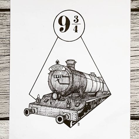 Platform 9 3/4 Tattoo, Harry Potter Train Drawing, Harry Potter Train, Harry Potter 9, Train Drawing, Hp Tattoo, Space Drawings, 4 Tattoo, Harry Potter Tattoo