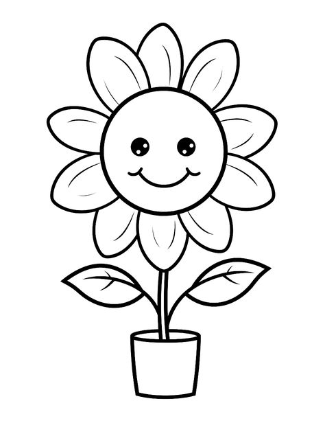 Flower Coloring Pages Free Printable, Flower Drawing For Kids, Flower Colouring Pages, Kids Colouring Printables, Flower Coloring Sheets, Sunflower Coloring Pages, Coloring Pictures For Kids, Simple Flower Drawing