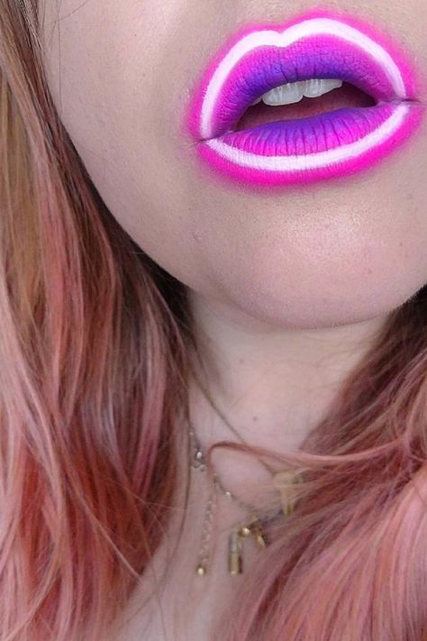 Neon Lips Are Here to Make You Look Like an Intergalactic Space Diva Clown Makeup Aesthetic, Cute Clown Makeup, Makeup Ide, Neon Lipstick, Neon Lips, Space Makeup, Ysl Makeup, Neon Makeup, Cute Clown
