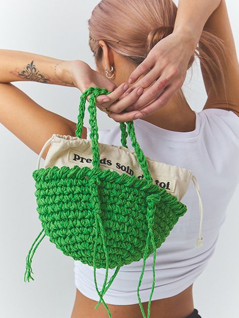 Knitted Pouch, Net Basket, Crochet Small Bag, Knitted Basket, Yarn Tote, Hand Knit Bag, Natural Mood, Crochet Tote Pattern, Diy Crochet Bag