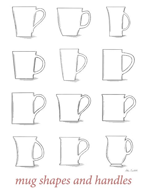 Pottery Illustrated: Mug Shapes and Handles Pottery Bowl Shape Ideas, Pottery Mugs Designs, Mug Handles Ceramic, Handless Mug, Ceramic Mugs Shapes, Handles Ceramic Mugs, Different Mug Handles, Pottery Wheel Mug Shapes, Ceramic Mug Shape Ideas