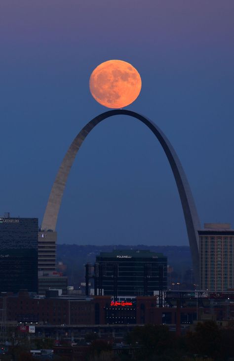 Supermoon over St. Louis Saint Louis Arch, St Louis Arch, Matka Natura, Fotografi Kota, Gateway Arch, Shoot The Moon, Moon Pictures, Moon Photography, Moon Rise