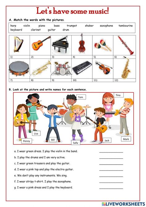 Music Lessons For Kids, Music Class Worksheets, Elementary Music Worksheets, Music Vocabulary, Free Music Worksheets, Kids Instruments, Music Class Activities, Vocabulary Exercises, Elementary Music Lessons