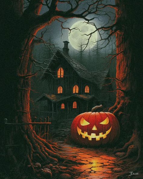 Cabin in the woods 🌲🌲🌲 . . . . . . #cabin #halloweenaesthetic #hocuspocus #halloween #spooky #pumpkins #trickortreat #october… | Instagram Easy Haunted House, Halloween Light Show, Woods Cabin, Spooky Pumpkins, Halloween 1978, Halloween Artwork, Halloween Vibes, Halloween Scene, Halloween Goodies