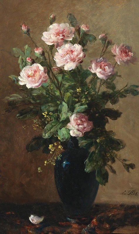 Rococo Aesthetic, Flowers In Vase Painting, Roses In A Vase, Rococo Art, Victorian Paintings, Bouquet Of Roses, Rose Vase, Romantic Decor, Flower Paintings