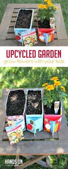 Cute hands on gardening activities for Exploring Creation with Botany: This fun and flower garden for kids is made from an everyday object just sitting in your refrigerator: a juice or milk carton. Garden For Kids, Plants Kindergarten, Upcycled Planter, Funny Vine, Garden Activities, Fleurs Diy, Upcycle Garden, Diy Upcycling, School Garden