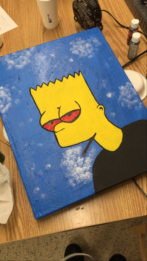 BART Simpson  high💨🙌🏽  Made by: Princess Willis ❤️🗣 Bart Simpson Paintings High, High Simpsons Painting, Bart Simpson Canvas Painting, Cartoon Paintings Easy High, Bart Simpson Painting Canvas, Painting Ideas On Canvas High Cartoons, High Paint Ideas Trippy Easy, Simpson Canvas Painting, Bart Simpson High