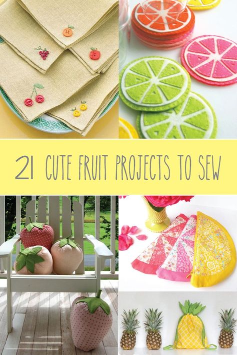 These 21 cute fruit projects to sew are perfect for Spring or Summer! There is something for both beginners and people who may want to try something more complicated! Tela, Patchwork, Amigurumi Patterns, What To Sew, Advanced Sewing Projects, Summer Sewing Projects, Spring Sewing, Baby Mobiles, Summer Sewing