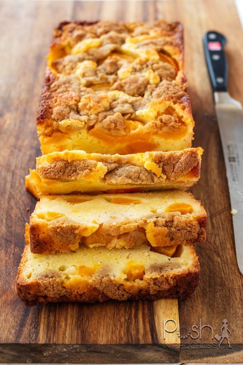 Recipes With Pound Cake In Them, Angel Food Peach Cake, Peaches And Cream Loaf 12 Tomatoes, Sour Cream Peach Pound Cake, Peach Loaf Cake Recipes, Joanna Gaines Peach Cobbler Recipe, Peach Cobbler Loaf Cake, Peaches And Cream Loaf Cake, Peach Breakfast Cake