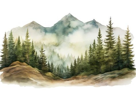 Landscape mountain forest fog. AI generated Image by rawpixel. | premium image by rawpixel.com / Hein Forest Fog, Misty Mountain, Landscaping Images, Landscape Mountain, Mountain Forest, Bear Tattoo, Watercolor Landscape, Cabin Decor, Painting Inspiration