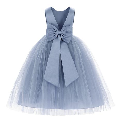 PRICES MAY VARY. Tulle; Satin Polyester Button closure Hand Wash Only Please look at OUR SIZE CHART in the photos for accurate measurement. Material: Soft Satin / Tulle This gorgeous flower girl dress features a open back satin bodice with elegant tulle skirt. The waistline is delicately decorated with a removable satin tiebow. The elegant tulle skirt has 6 layers, top 3 layers are made of tulle. 4th is layer of soft satin, 5th layer is a netting attached to the 6th layer for additional fullness Dress For Wedding Guest, Flower Girl Dresses Blue, Satin Flower Girl Dress, Tulle Flower Girl Dress, Pageant Gown, Dress For Wedding, Blue Themed Wedding, White Flower Girl Dresses, Tulle Flower Girl
